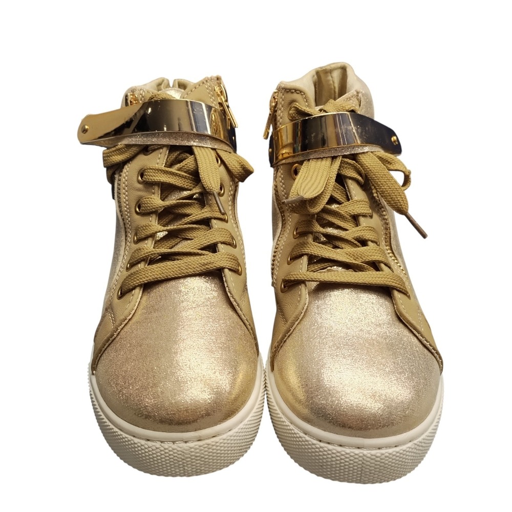 Soho Sneakers Womens US Size 7.5 Gold White High Top Round Toe Back Zip Lace Up